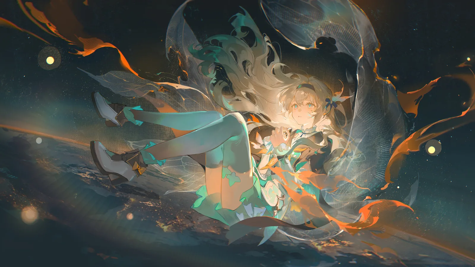Girl Long Hair Space Planet 4K Anime Wallpaper