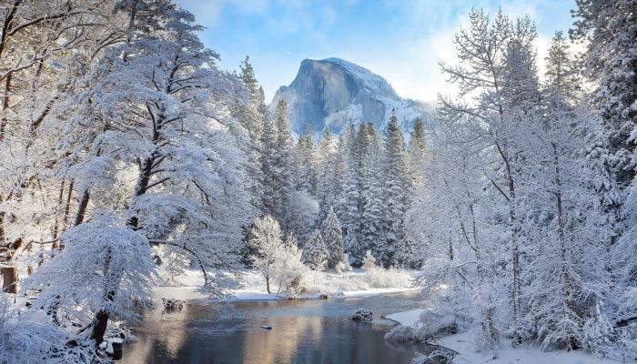 Landscape Mountains River Winter 4K Nature Wallpaper