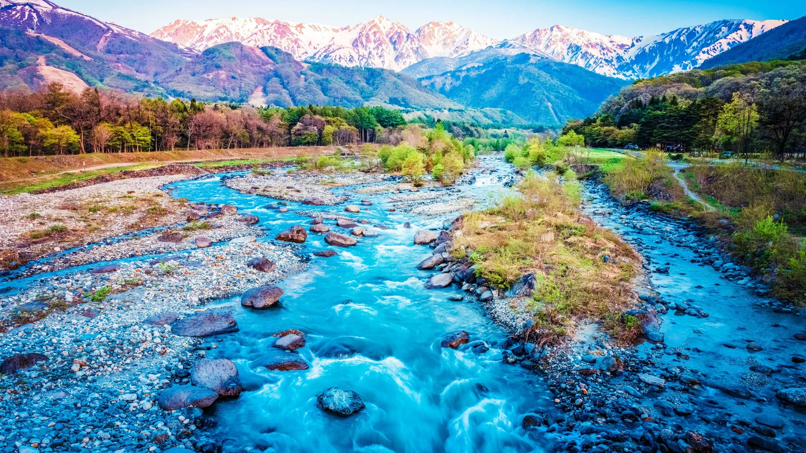 Mountains River Trees 4K Nature Wallpaper