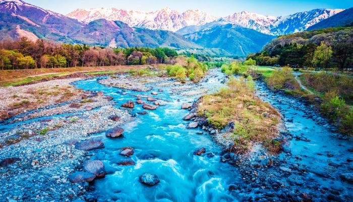 Mountains River Trees 4K Nature Wallpaper