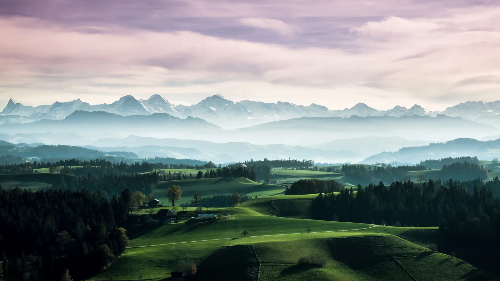 Switzerland Landscape Mountains Trees 4K Nature Wallpaper