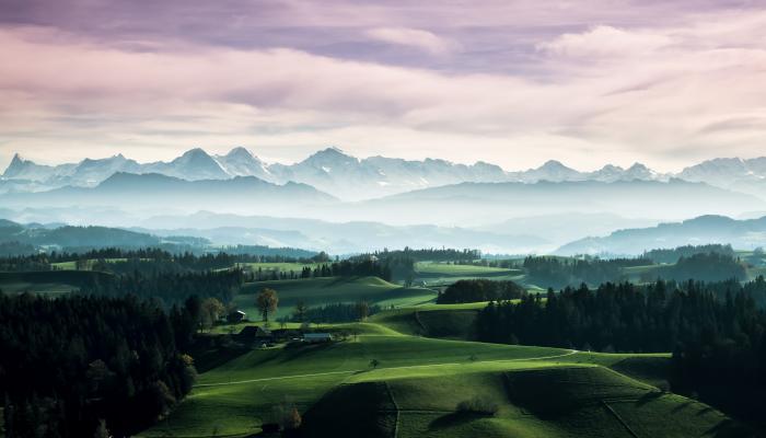 Switzerland Landscape Mountains Trees 4K Nature Wallpaper