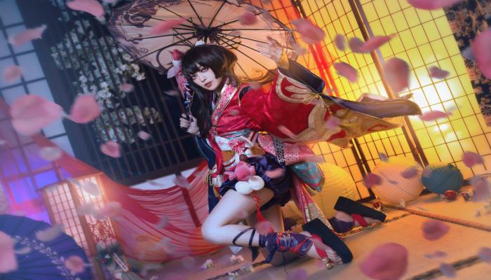 Woman Cherry Blossom Kimono HD Portrait Wallpaper