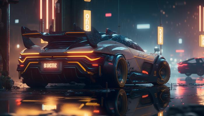 Cyberpunk Car Neon Art Illustration 4K Creative Wallpaper