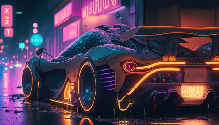 Cyberpunk Car Sports Car Neon Gaming AI 4K Creative Wallpaper