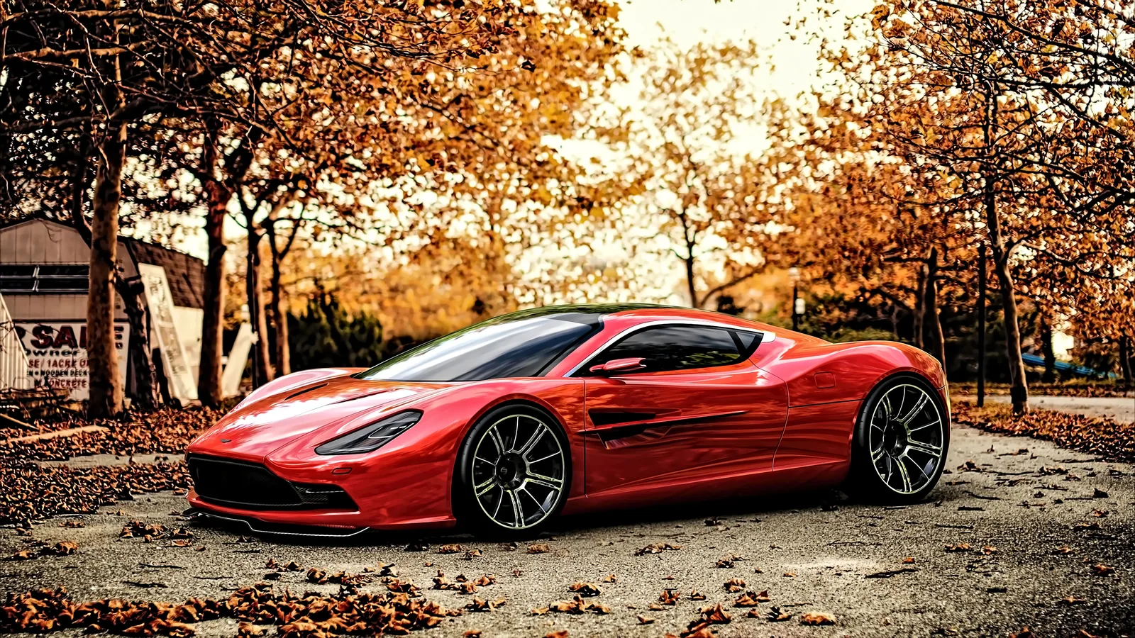 Sunset Trees City Car Supercar 4K Creative Wallpaper