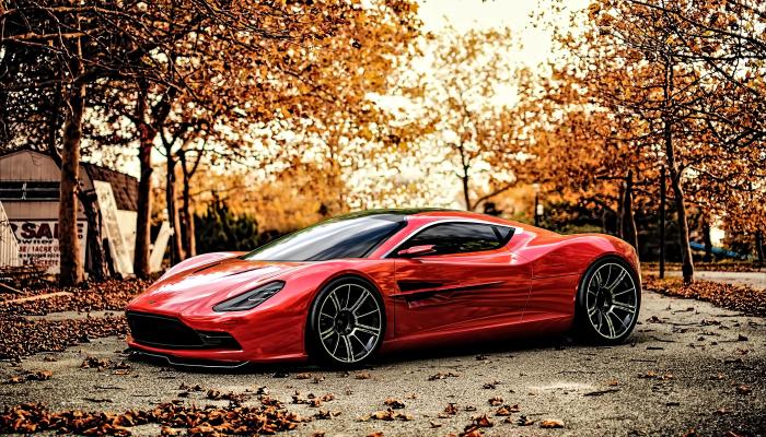Sunset Trees City Car Supercar 4K Creative Wallpaper