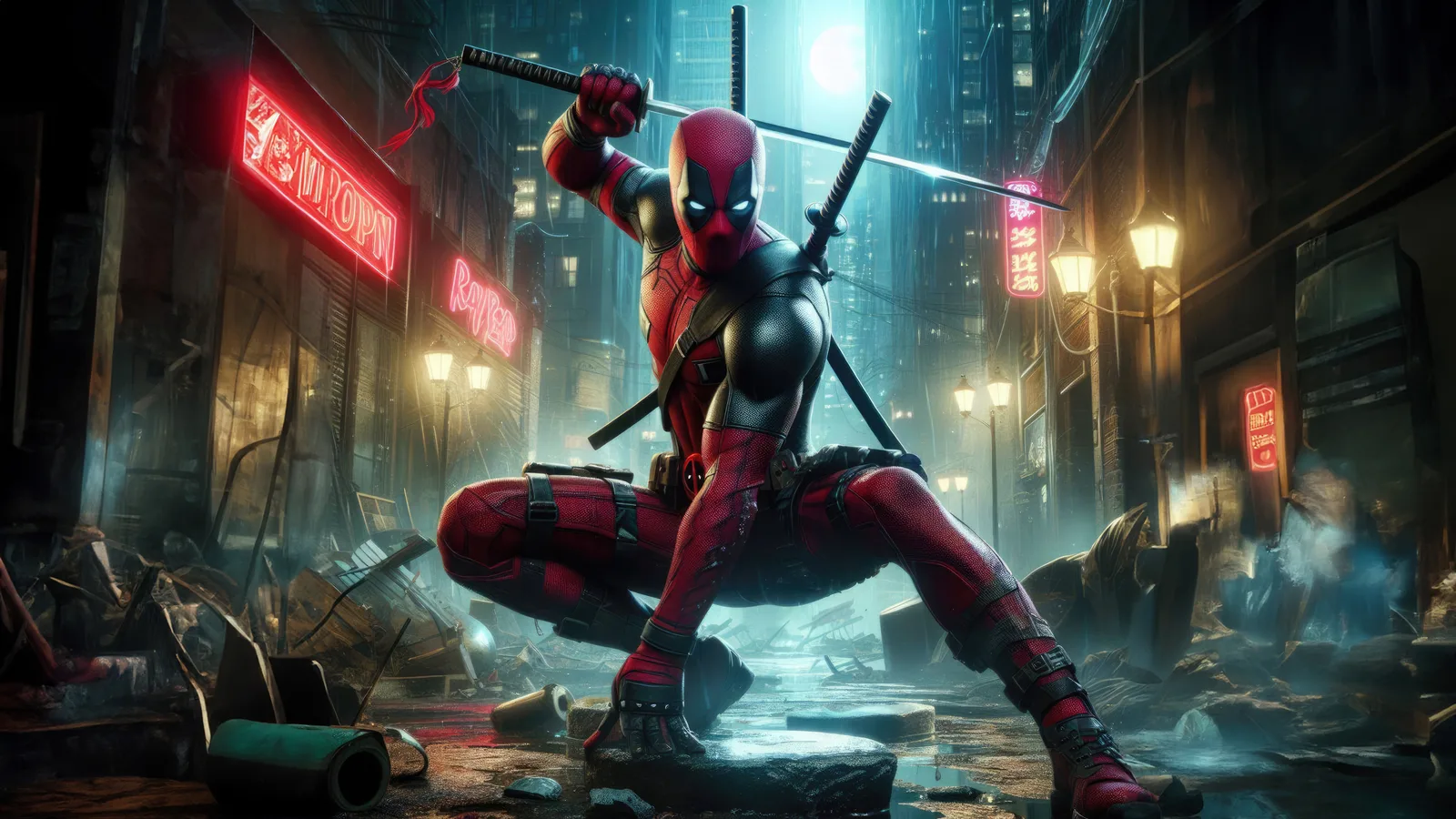 Deadpool Night Neon 4K Movie Wallpaper