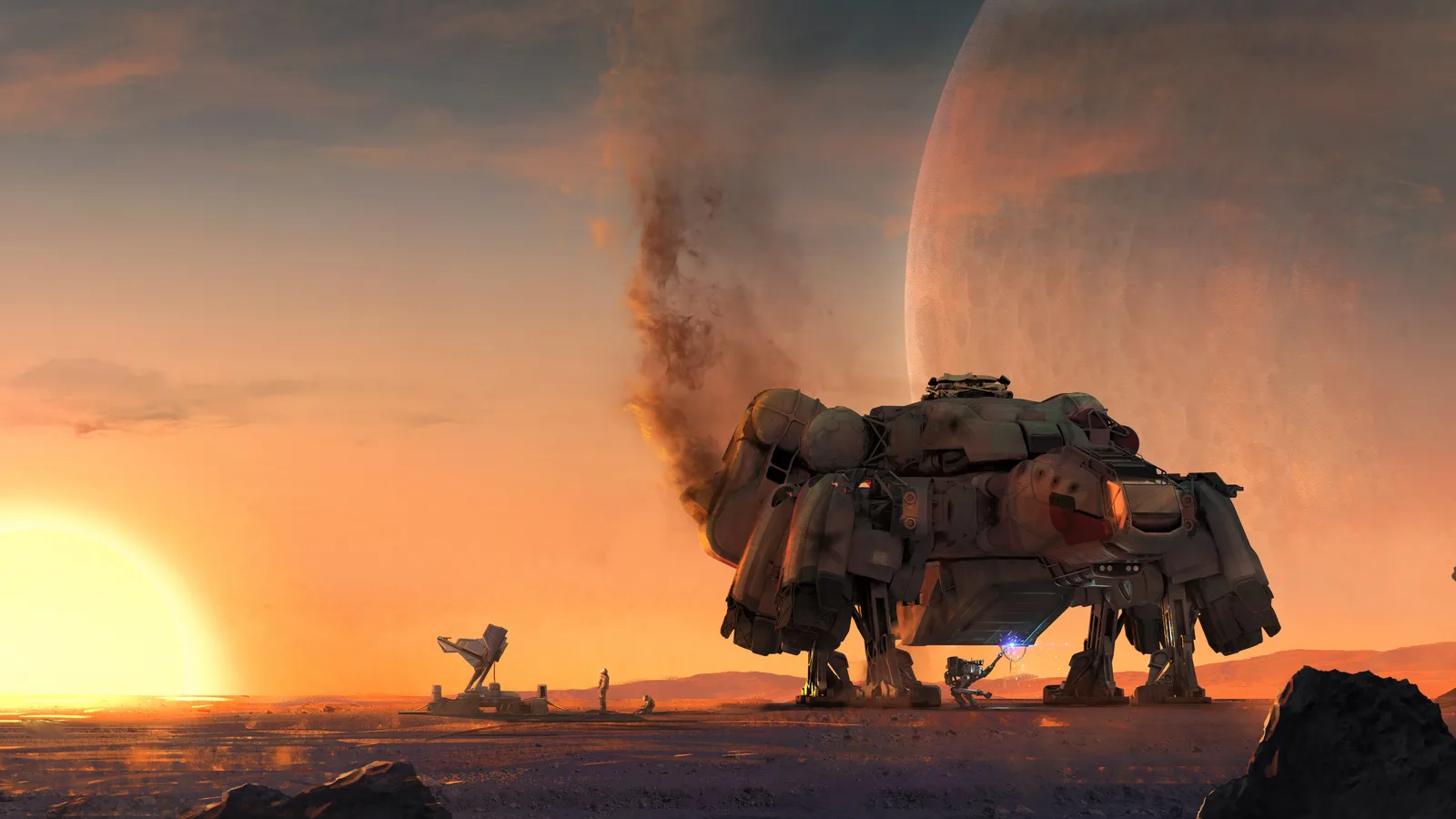 Sunset Robot Space Game Art CG 4K Gaming Wallpaper